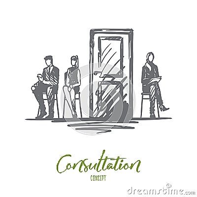 Consultation, testing, candidate, recruiting concept. Hand drawn isolated vector. Vector Illustration