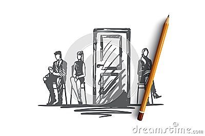 Consultation, testing, candidate, recruiting concept. Hand drawn isolated vector. Vector Illustration