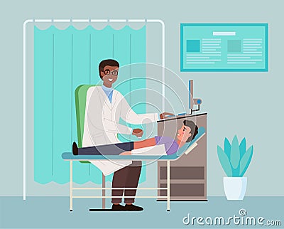Consultation in the ultrasound office. Patient at the appointment with a gastroenterologist Vector Illustration