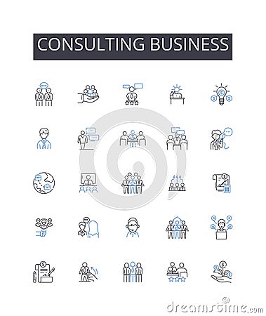 Consulting business line icons collection. Engagement, Communication, Cooperation, Dialogue, Connection, Participation Vector Illustration