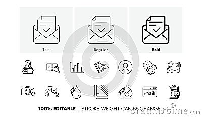 Consulting business, Photo camera and Hydroelectricity line icons. For web app, printing. Line icons. Vector Vector Illustration