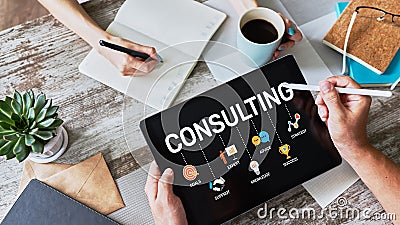 Consulting diagram on screen. Business Finance Internet Technology concept. Stock Photo