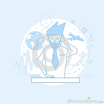 Consulting Man Tourism Agency Support Chat Communication Travel Vector Illustration