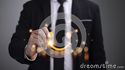 The consumer answered the survey in a conceptual way. Customer creates a happy face smiling symbol using a digital pen. The notion Stock Photo