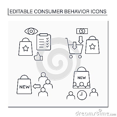 Consumer behavior line icons set Vector Illustration