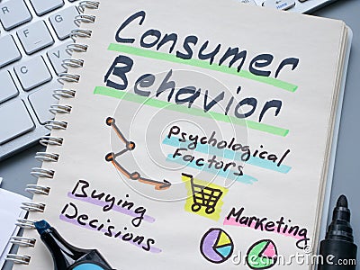 Consumer behavior marks in the notepad. Stock Photo
