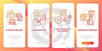 Consumer behavior patterns onboarding mobile app page screen with concepts Vector Illustration