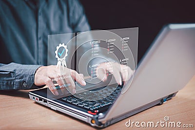 Consumer icon technology audit. Business Quality Assurance,QA and Control, QC management system. Stock Photo