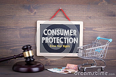 Consumer Rights Protection concept. Chalkboard on a wooden background Stock Photo