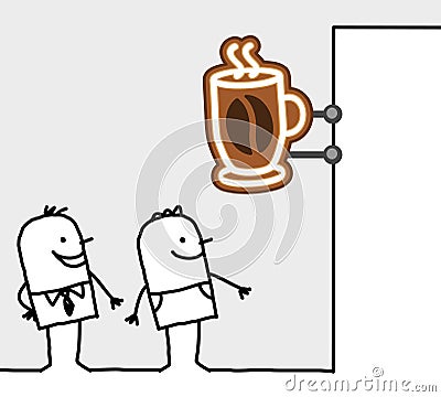 Consumers & shop sign - coffee break Vector Illustration