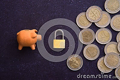 Consumption and economy. Economic recession, reduced consumption. Locked savings concept Stock Photo