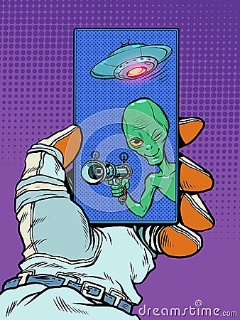 Contact with an alien mind. Evil dangerous alien green man Vector Illustration