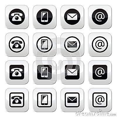Contact buttons - mobile, phone, email, envelope Stock Photo