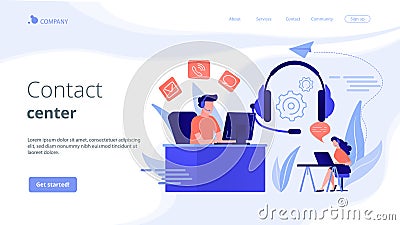 Contact center concept landing page. Vector Illustration