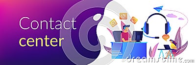 Contact center concept banner header. Vector Illustration