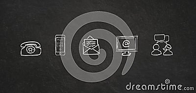 Contact`chalk icons on a blackboard background Stock Photo