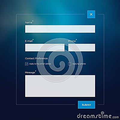 Contact form on blue blured background Vector Illustration