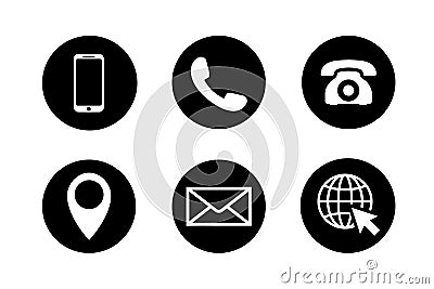 Contact icon set. Phone, location, mail, web site. Vector Illustration