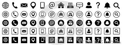 Contact icons set, contact us. Web icons set email, phone, web, location, home, address, faq, information, support, search icon Vector Illustration
