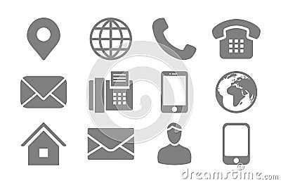 Contact Info Icon Set with Location Pin, Phone, Fax, Cellphone, Person and Email Icons Vector Illustration