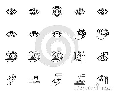 Contact lens line icons set Vector Illustration