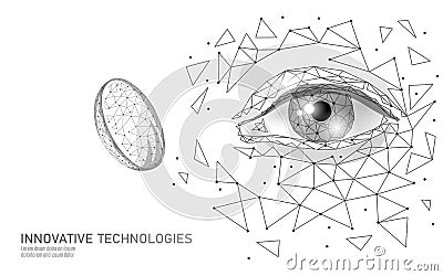 Contact lenses 3D low poly concept. Healthcare eye vision care medicine support. Close up eyesight. Ad marketing Vector Illustration