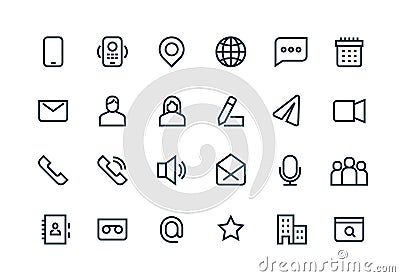 Contact line icons. Phone website mail, business personal information, url address, home office location. Web symbols Vector Illustration