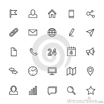 Contact line vector icons. Media and internet communication outline symbols Vector Illustration