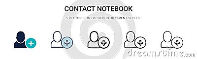 Contact notebook icon in filled, thin line, outline and stroke style. Vector illustration of two colored and black contact Vector Illustration