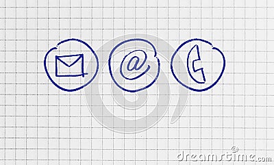 Contact options on checkered writing pad concept Stock Photo