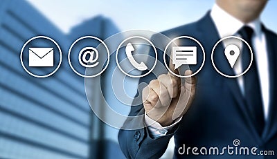 Contact options concept is shown by businessman Stock Photo