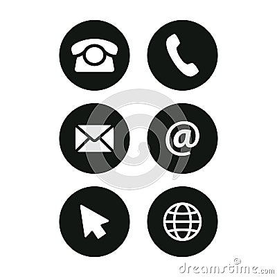 Contact round buttons black vector icons. Vector Illustration