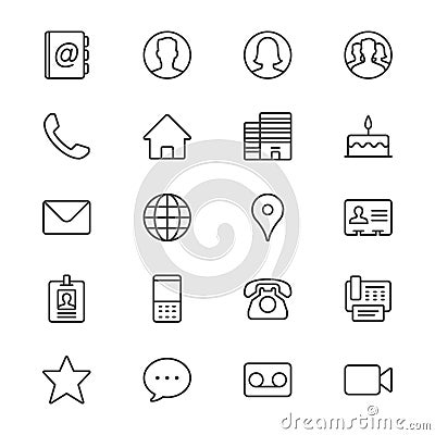 Contact thin icons Vector Illustration