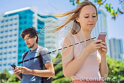 Contact tracing app COVID-19 pandemic Coronavirus Mobile Application - people wearing face mask using smart phone App in Stock Photo