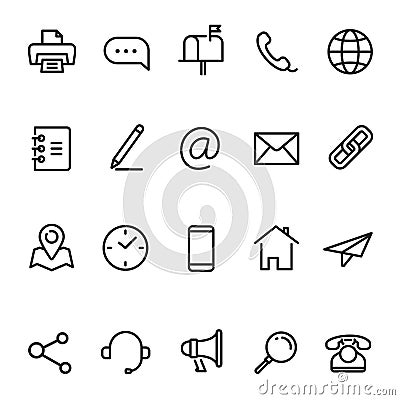 Contact us, business communication line icon set Vector Illustration