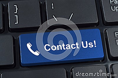 Contact Us button keyboard with icon handset. Stock Photo