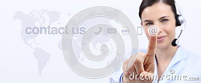 Contact us, customer service operator woman with headset Stock Photo