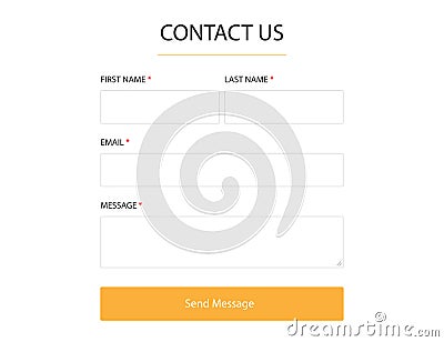 Contact us form. Blank template to get in touch frame. Website mockup for message to support team. Send email button with editable Vector Illustration