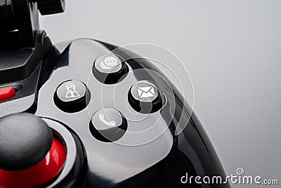 Contact us icon on colorful game controller Stock Photo