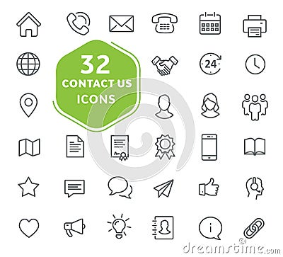 Contact us icons. Outline icons collection. Stock Photo