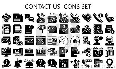 Contact Us and User Interface Glyph Icons Pack Vector Illustration