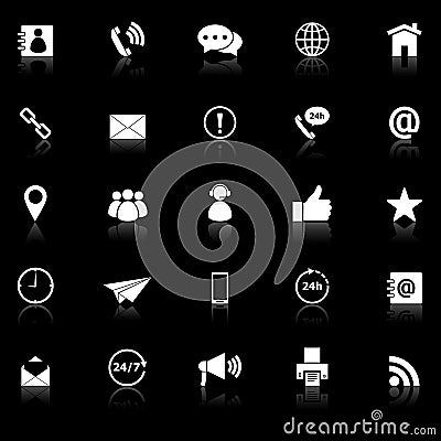 Contact us icons with reflect on black background Vector Illustration