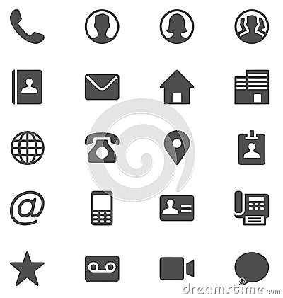 Contact us icons. Simple vector icons set on white background. Phone, email, location, house, address, chat etc. Vector Illustration