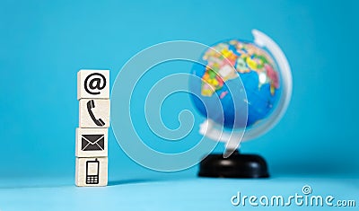 Contact Us Icons And World Map Globe Stock Photo