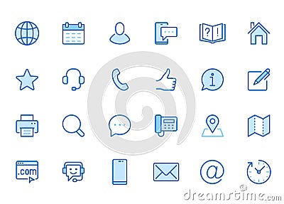 Contact us line icon set. Feedback, customer service, phone, email address, web site minimal vector illustration. Simple Cartoon Illustration