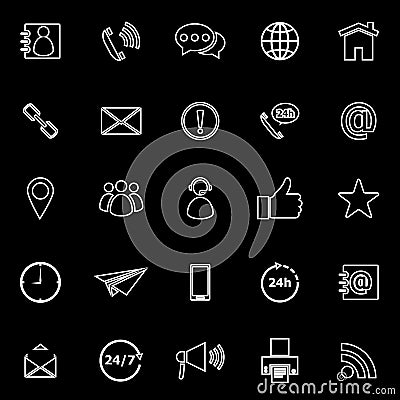 Contact us line icons on black background Vector Illustration