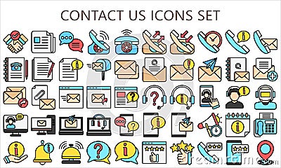 Contact Us Lineal Multi Color Icons Pack Vector Illustration