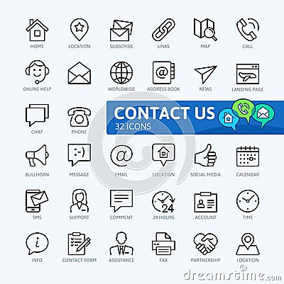 Contact us - minimal thin line web icon set. Vector Illustration