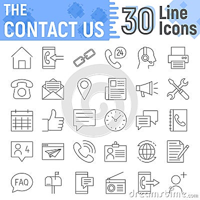 Contact us thin line icon set, web sign collection Vector Illustration
