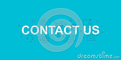 Contact us vector banner. Word with line icon. Vector background Vector Illustration